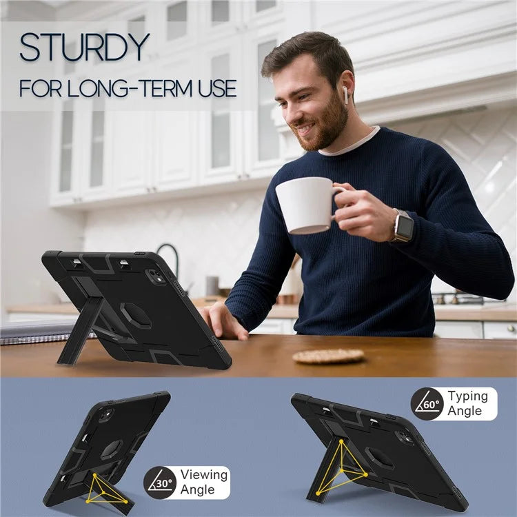 For iPad Pro 13 (2024) Case Robot Style Silicone + PC Tablet Cover with Kickstand