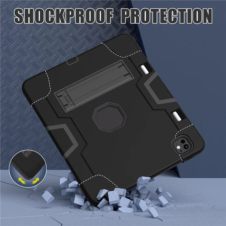 For iPad Pro 13 (2024) Case Robot Style Silicone + PC Tablet Cover with Kickstand