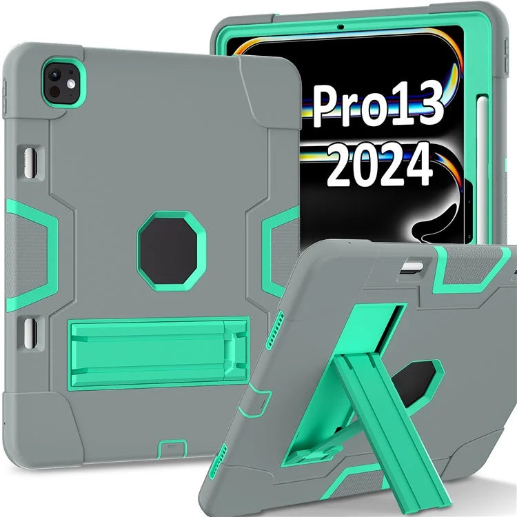 For iPad Pro 13 (2024) Case Robot Style Silicone + PC Tablet Cover with Kickstand
