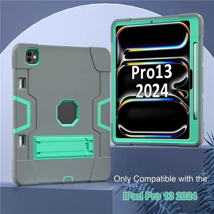 For iPad Pro 13 (2024) Case Robot Style Silicone + PC Tablet Cover with Kickstand