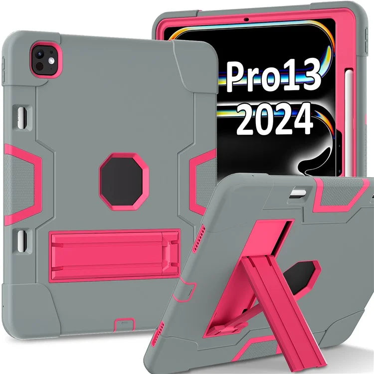 For iPad Pro 13 (2024) Case Robot Style Silicone + PC Tablet Cover with Kickstand