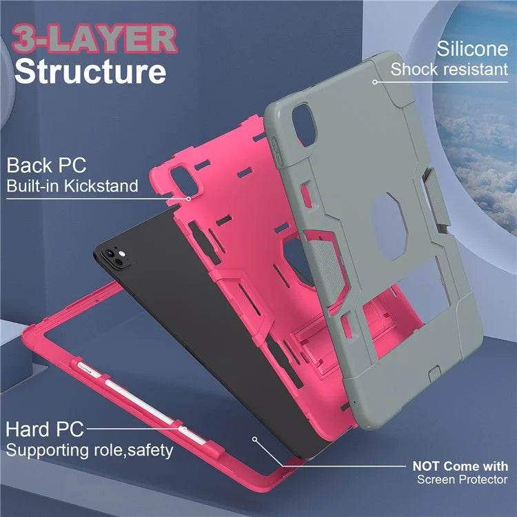 For iPad Pro 13 (2024) Case Robot Style Silicone + PC Tablet Cover with Kickstand