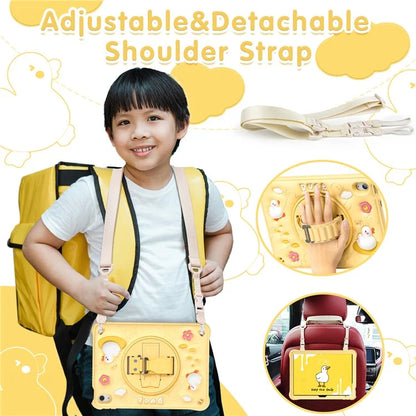 For iPad 10.9 (2022) Case with Shoulder Strap Duck Pattern Hand Strap Kickstand PC+Silicone+TPU Cover