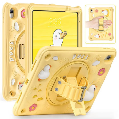 For iPad 10.9 (2022) Case Duck Pattern Hand Strap Kickstand PC+Silicone+TPU Tablet Cover