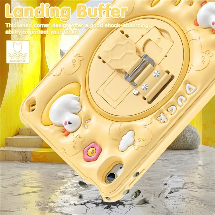 For iPad 10.9 (2022) Case Duck Pattern Hand Strap Kickstand PC+Silicone+TPU Tablet Cover