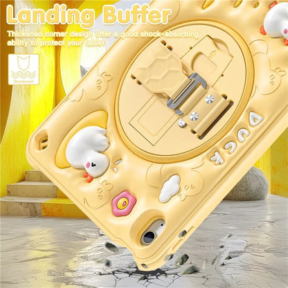 For iPad 10.9 (2022) Case Duck Pattern Hand Strap Kickstand PC+Silicone+TPU Tablet Cover