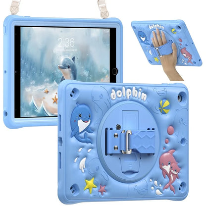 For iPad 10.2 (2021) / (2020) / (2019) Case with Shoulder Strap Kickstand PC+Silicone+TPU Cute Dolphin Cover