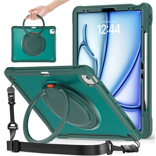 For iPad Air 13 (2024) / iPad Pro 12.9 (2022) / (2021) / (2020) / (2018) Case Rotary Kickstand Cover with Shoulder Strap
