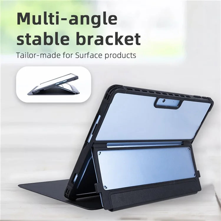For Microsoft Surface Pro 11 / 10 / 9 Case PU Leather+Acrylic+TPU Protective Tablet Cover - Black