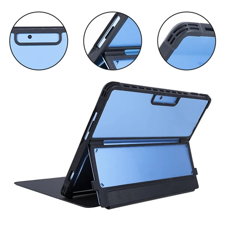 For Microsoft Surface Pro 11 / 10 / 9 Case PU Leather+Acrylic+TPU Protective Tablet Cover - Black