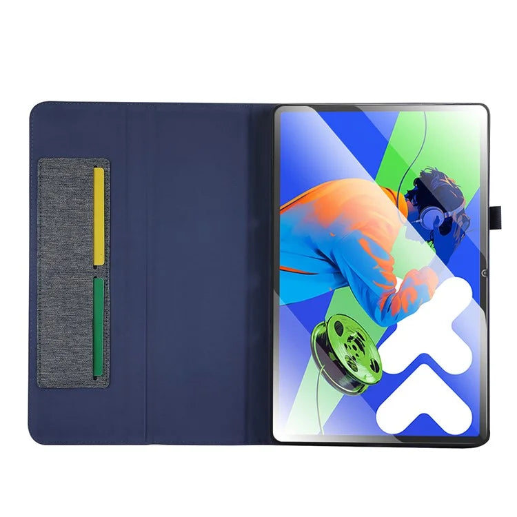 For Lenovo Xiaoxin Pad Pro 12.7 inch Leather Case Card Holder Cloth Texture Tablet Stand Cover