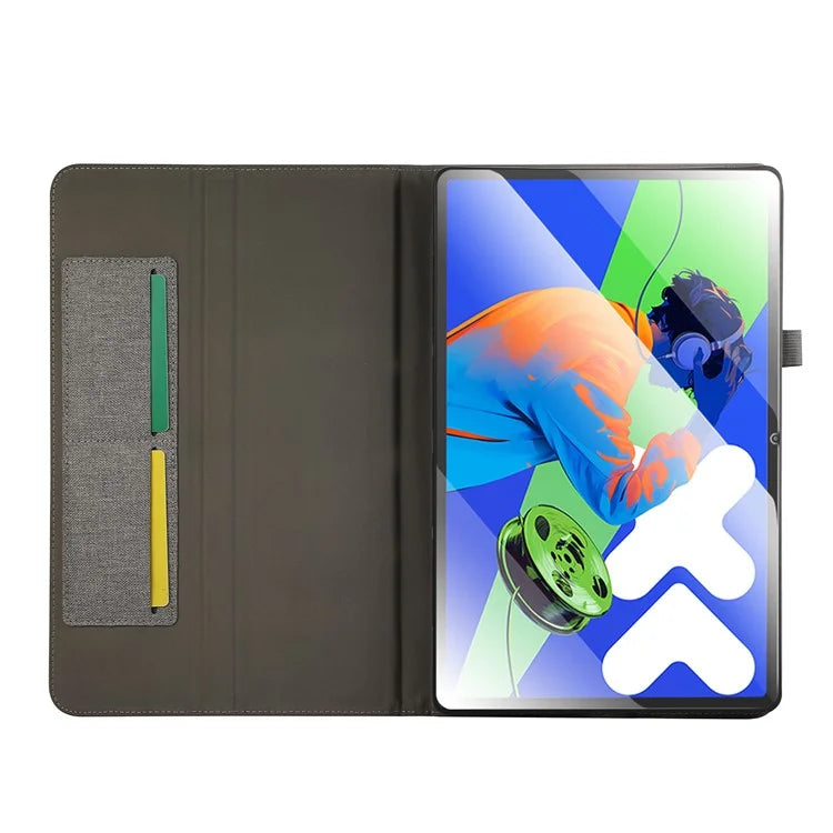For Lenovo Xiaoxin Pad Pro 12.7 inch Leather Case Card Holder Cloth Texture Tablet Stand Cover