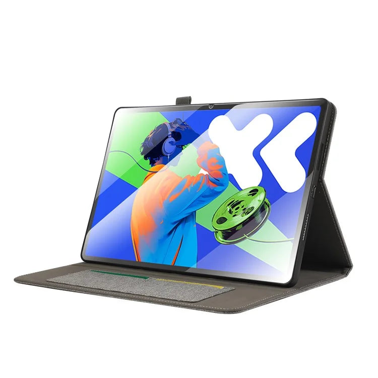 For Lenovo Xiaoxin Pad Pro 12.7 inch Leather Case Card Holder Cloth Texture Tablet Stand Cover