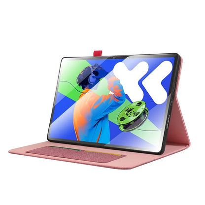 For Lenovo Xiaoxin Pad Pro 12.7 inch Leather Case Card Holder Cloth Texture Tablet Stand Cover