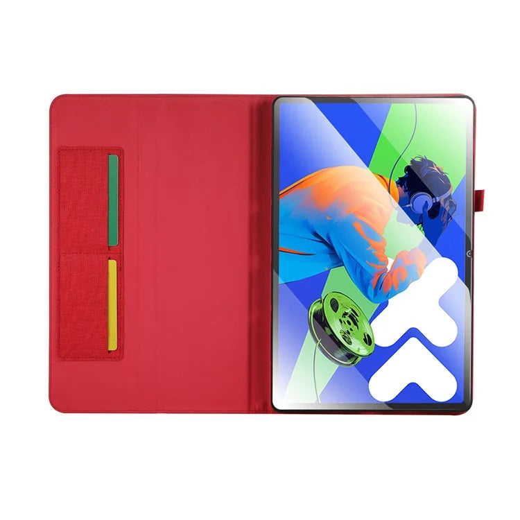 For Lenovo Xiaoxin Pad Pro 12.7 inch Leather Case Card Holder Cloth Texture Tablet Stand Cover