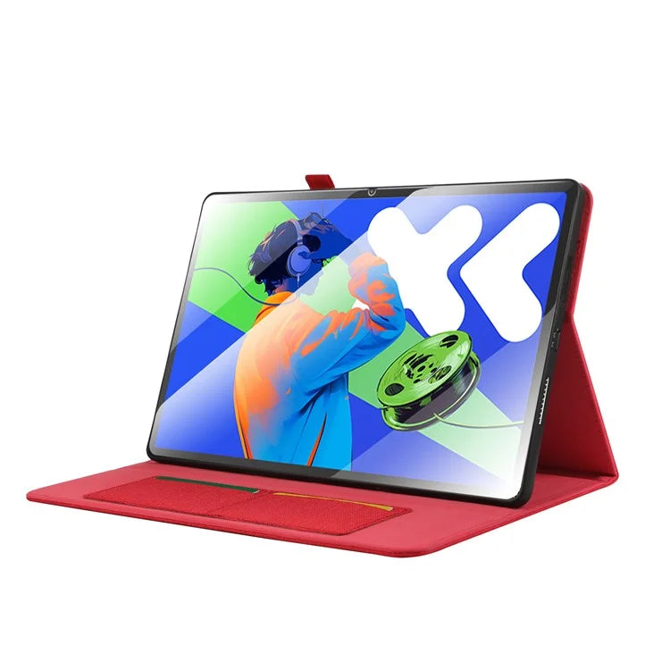 For Lenovo Xiaoxin Pad Pro 12.7 inch Leather Case Card Holder Cloth Texture Tablet Stand Cover