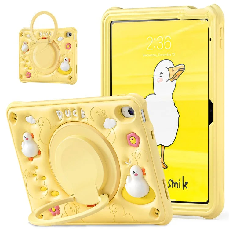 For iPad 10.9 (2022) Case Cartoon Duck Kickstand PC+Silicone+TPU Tablet Cover
