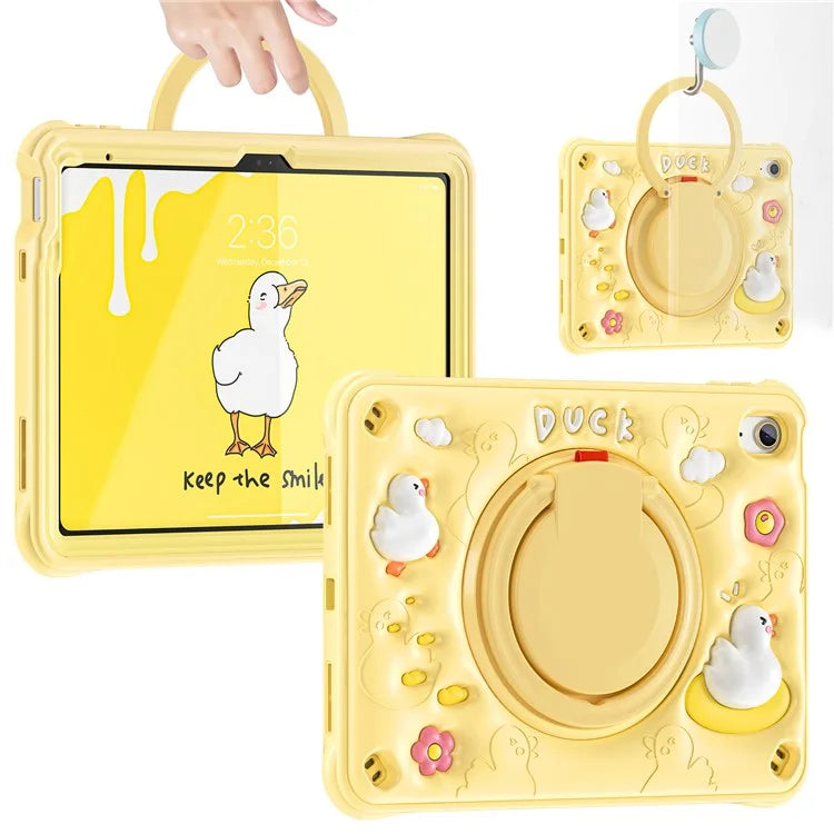 For iPad 10.9 (2022) Case Cartoon Duck Kickstand PC+Silicone+TPU Tablet Cover