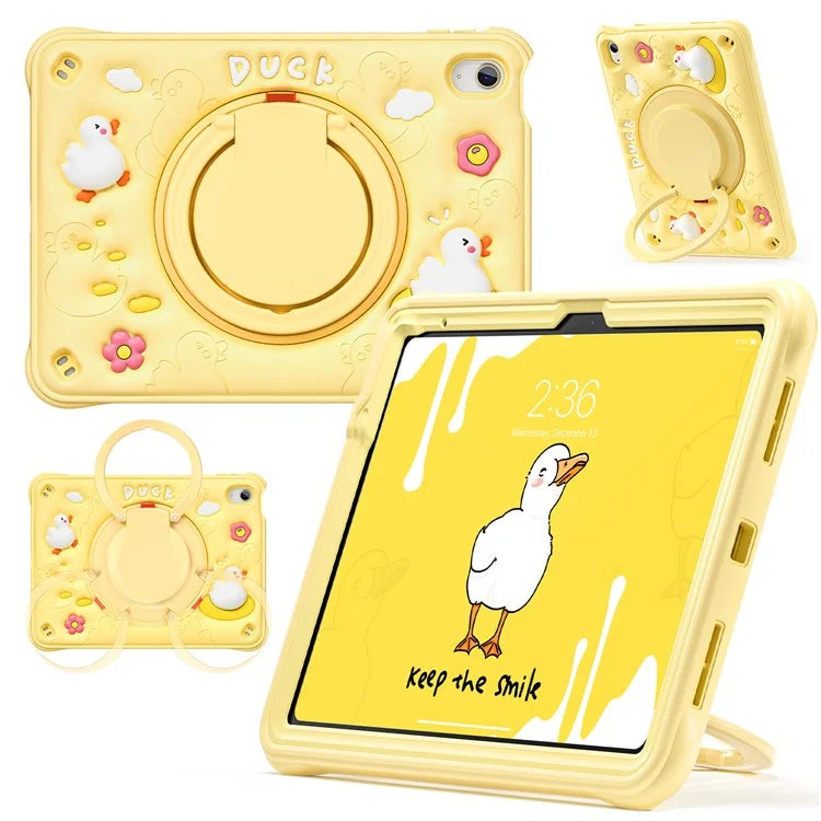 For iPad 10.9 (2022) Case Cartoon Duck Kickstand PC+Silicone+TPU Tablet Cover