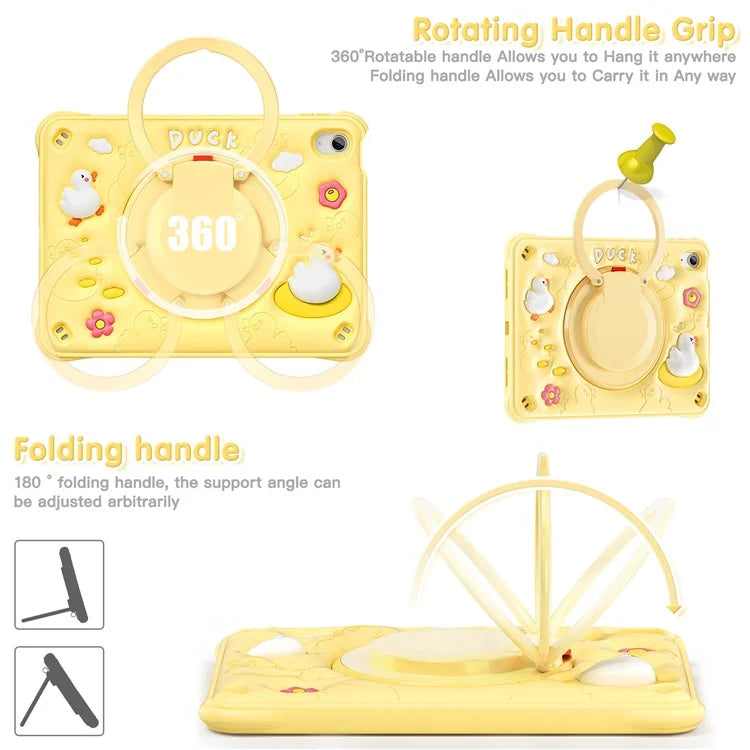 For iPad 10.9 (2022) Case Cartoon Duck Kickstand PC+Silicone+TPU Tablet Cover