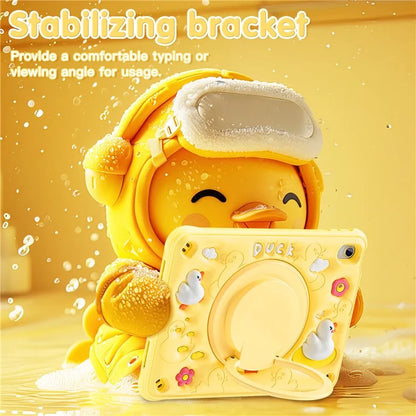 For iPad 10.9 (2022) Case Cartoon Duck Kickstand PC+Silicone+TPU Tablet Cover