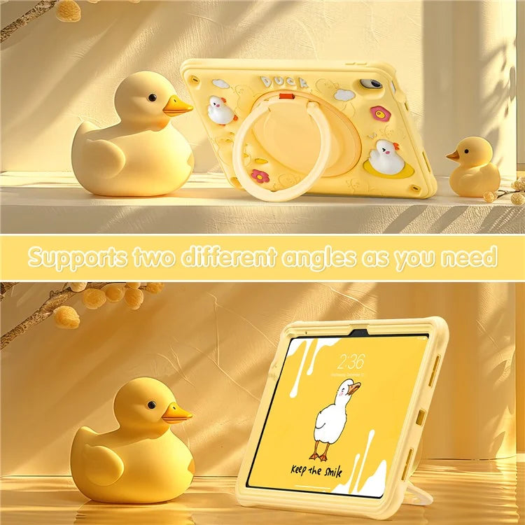For iPad 10.9 (2022) Case Cartoon Duck Kickstand PC+Silicone+TPU Tablet Cover