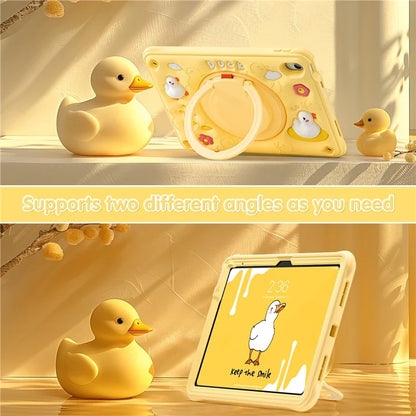 For iPad 10.9 (2022) Case Cartoon Duck Kickstand PC+Silicone+TPU Tablet Cover