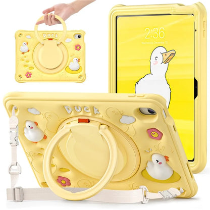 For iPad 10.9 (2022) Case with Shoulder Strap Cartoon Duck Kickstand PC+Silicone+TPU Tablet Cover