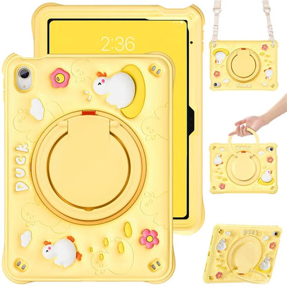 For iPad 10.9 (2022) Case with Shoulder Strap Cartoon Duck Kickstand PC+Silicone+TPU Tablet Cover