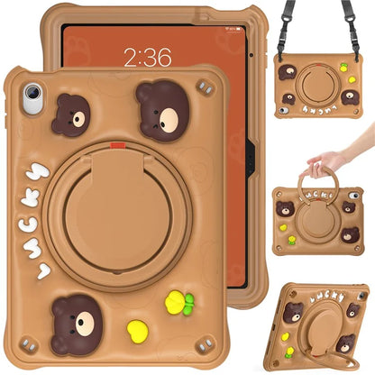 For iPad 10.9 (2022) Case with Shoulder Strap Kickstand PC+Silicone+TPU Cartoon Bear Tablet Cover