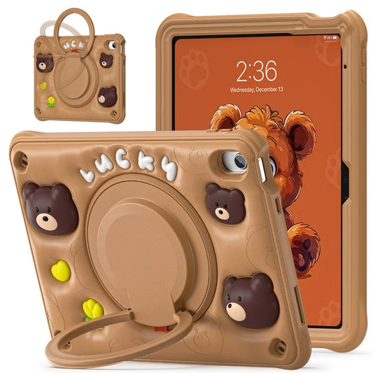 For iPad 10.9 (2022) Case Kickstand PC+Silicone+TPU Cartoon Bear Tablet Cover
