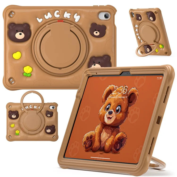 For iPad 10.9 (2022) Case Kickstand PC+Silicone+TPU Cartoon Bear Tablet Cover