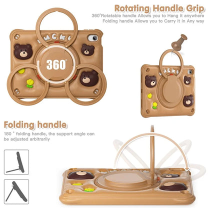 For iPad 10.9 (2022) Case Kickstand PC+Silicone+TPU Cartoon Bear Tablet Cover