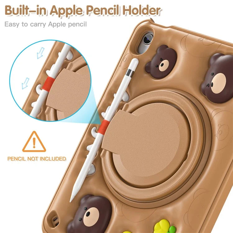 For iPad 10.9 (2022) Case Kickstand PC+Silicone+TPU Cartoon Bear Tablet Cover