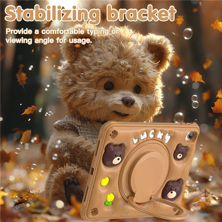 For iPad 10.9 (2022) Case Kickstand PC+Silicone+TPU Cartoon Bear Tablet Cover