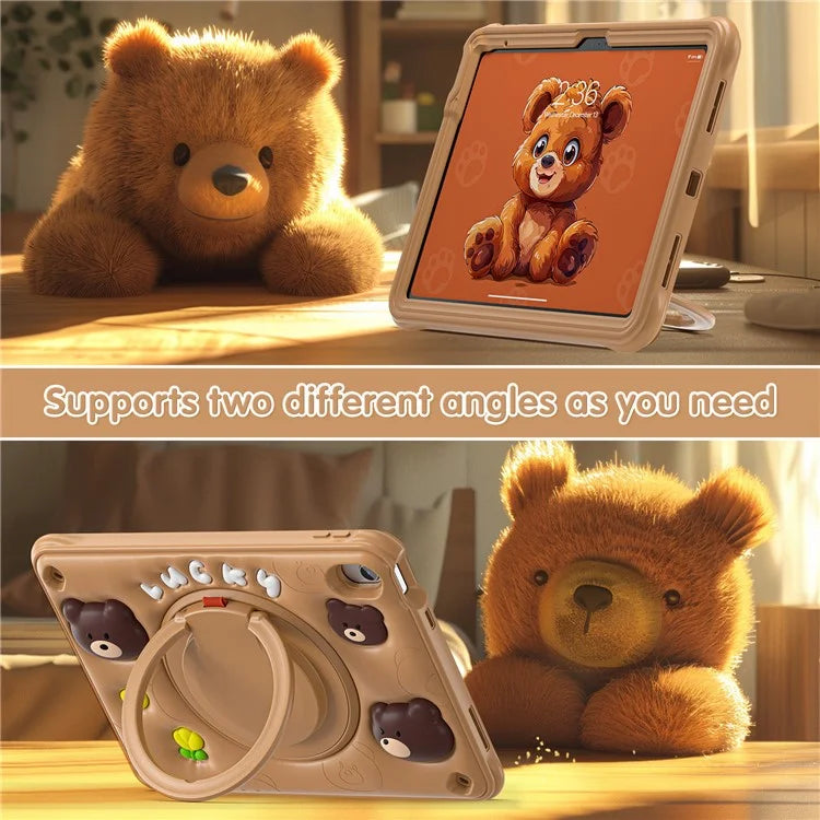 For iPad 10.9 (2022) Case Kickstand PC+Silicone+TPU Cartoon Bear Tablet Cover