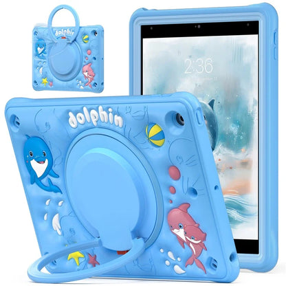 For iPad 10.2 (2021) / (2020) / (2019) Case Cute Dolphin PC+Silicone+TPU Kickstand Tablet Cover