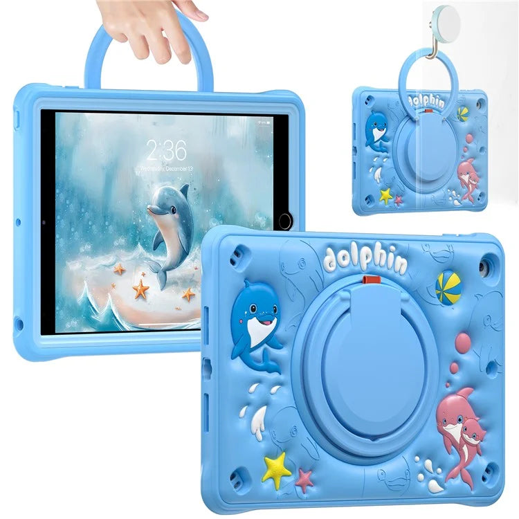 For iPad 10.2 (2021) / (2020) / (2019) Case Cute Dolphin PC+Silicone+TPU Kickstand Tablet Cover