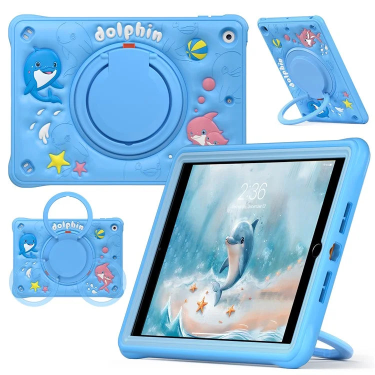 For iPad 10.2 (2021) / (2020) / (2019) Case Cute Dolphin PC+Silicone+TPU Kickstand Tablet Cover