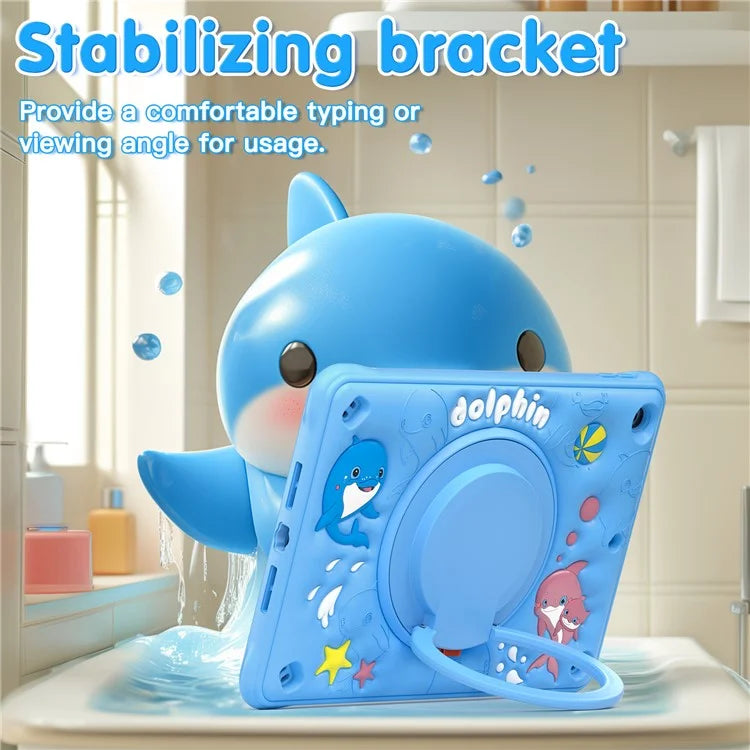 For iPad 10.2 (2021) / (2020) / (2019) Case Cute Dolphin PC+Silicone+TPU Kickstand Tablet Cover