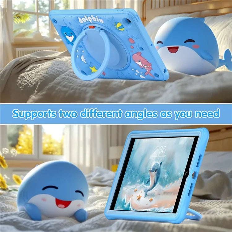 For iPad 10.2 (2021) / (2020) / (2019) Case Cute Dolphin PC+Silicone+TPU Kickstand Tablet Cover