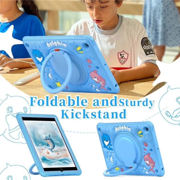 For iPad 10.2 (2021) / (2020) / (2019) Case Cute Dolphin PC+Silicone+TPU Kickstand Tablet Cover