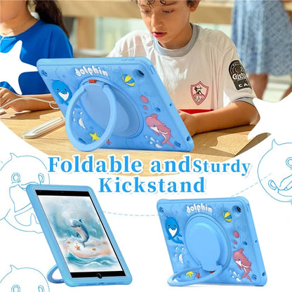 For iPad 10.2 (2021) / (2020) / (2019) Case Cute Dolphin PC+Silicone+TPU Kickstand Tablet Cover