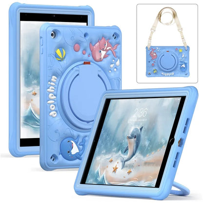 For iPad 10.2 (2021) / (2020) / (2019) Case with Shoulder Strap Cute Dolphin PC+Silicone+TPU Kickstand Tablet Cover