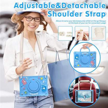 For iPad 10.2 (2021) / (2020) / (2019) Case with Shoulder Strap Cute Dolphin PC+Silicone+TPU Kickstand Tablet Cover