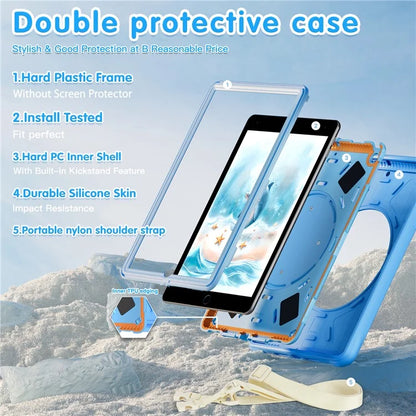 For iPad 10.2 (2021) / (2020) / (2019) Case with Shoulder Strap Cute Dolphin PC+Silicone+TPU Kickstand Tablet Cover