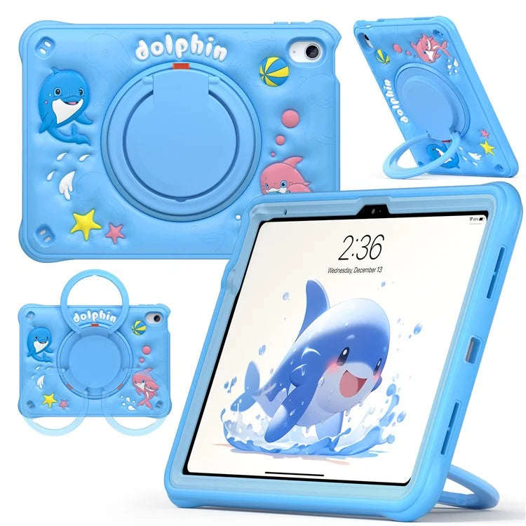 For iPad 10.9 (2022) Case Cute Dolphin PC+Silicone+TPU Kickstand Tablet Cover