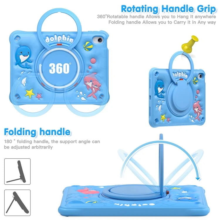 For iPad 10.9 (2022) Case Cute Dolphin PC+Silicone+TPU Kickstand Tablet Cover
