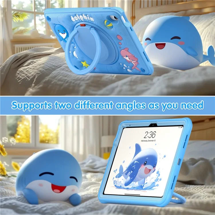 For iPad 10.9 (2022) Case Cute Dolphin PC+Silicone+TPU Kickstand Tablet Cover