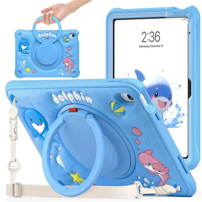 For iPad 10.9 (2022) Case with Shoulder Strap Cute Dolphin PC+Silicone+TPU Kickstand Tablet Cover